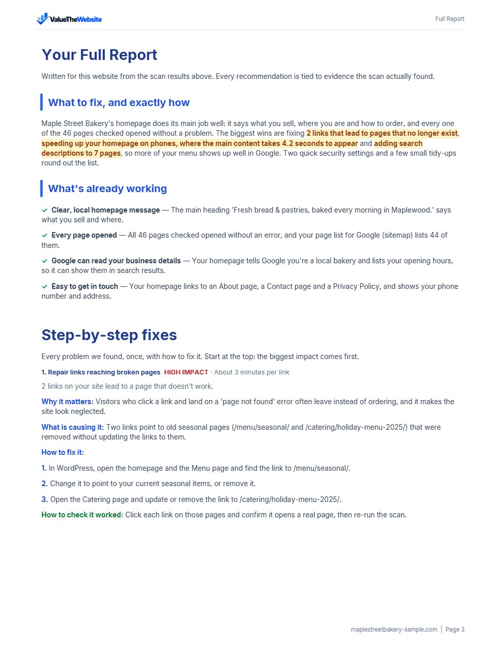 Sample PDF report, page 3