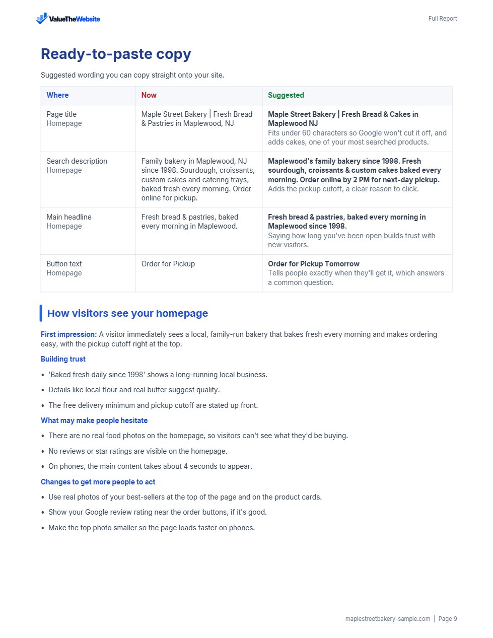 Sample PDF report, page 9